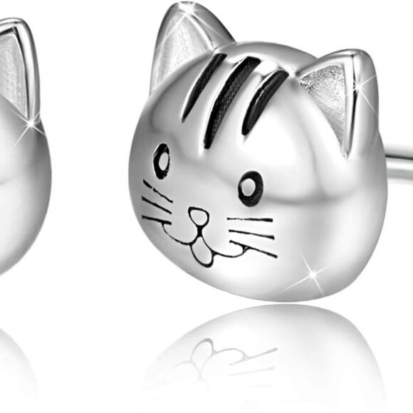 Sterling Silver Cat Earrings Hypoallergenic Studs for Women Gift Box